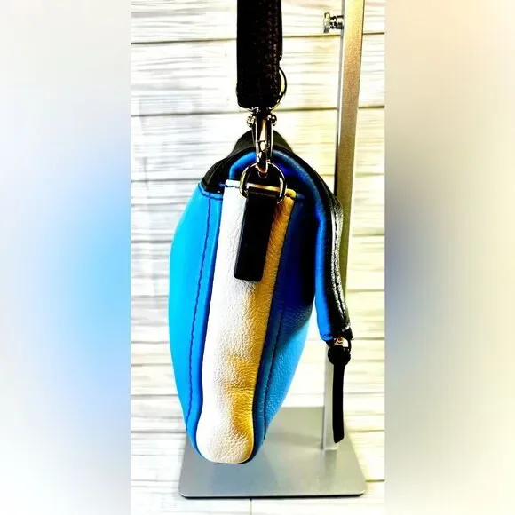 013-Kate Spade Marsala Blk,wht&blue color Block Leather Messenger Crossbody Bag - Picture 3 of 13